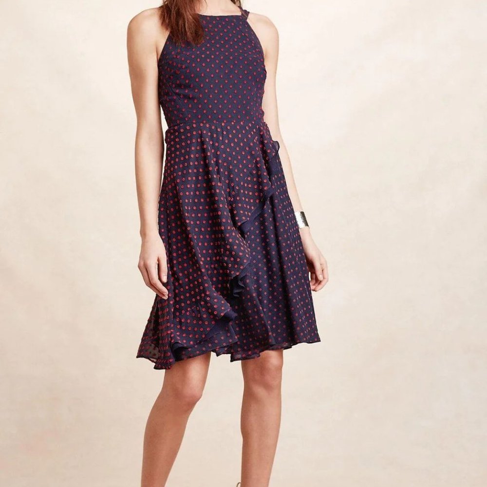 Eva Franco Maryanne A-Line Dress in Navy/Red Swiss Dot Retro Size 8